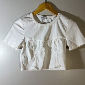 Sofie The Label Corset Seam Cropped T-Shirt White Cotton Medium Bralette Detail